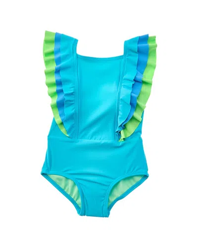 Beach Lingo Kids' Ruffle One-piece In Blue