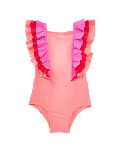 Beach Lingo Kids' Ruffle One-piece In Pink