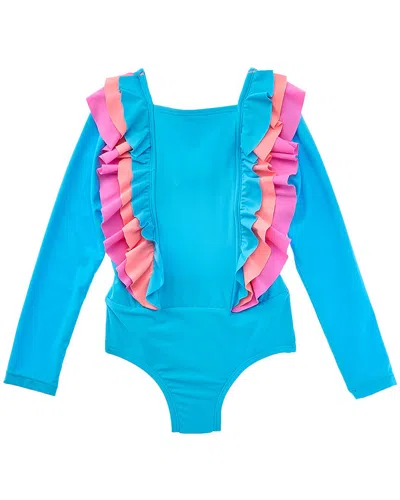 Beach Lingo Kids' Ruffle Rash Suit In Blue