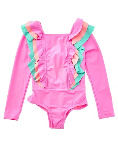 Beach Lingo Kids' Ruffle Rash Suit In Pink