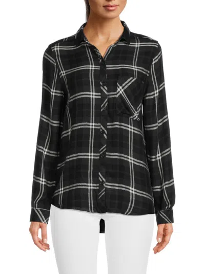 Beach Lunch Lounge Women's Carley Plaid Button Down Shirt In Silver Black