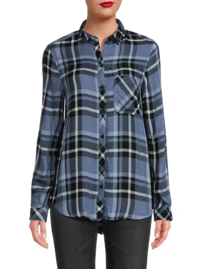 Beach Lunch Lounge Women's Carley Plaid Button Down Shirt In Stone Blue