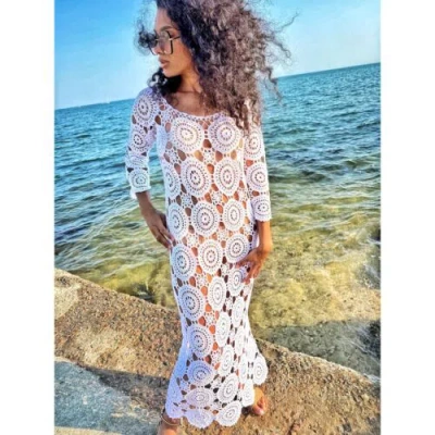 Pre-owned Beach Maxi Dress/ Crocheted Dress/ Wedding Dress/white  Cover Up Dress