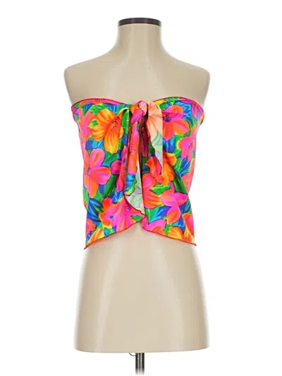 Pre-owned Beach Native Swimsuit Top Blue Tropical Pattern Swimwear