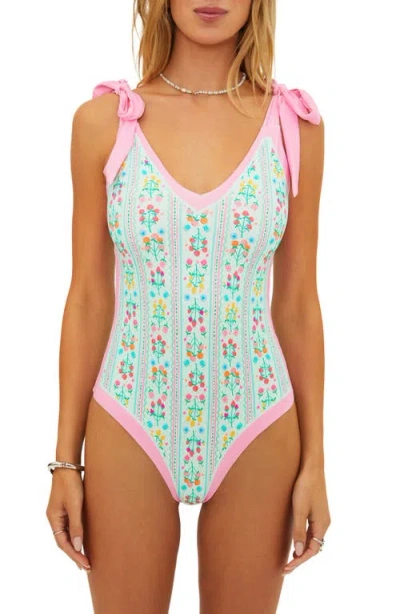 Beach Riot Akira Floral One-piece Swimsuit In Blue