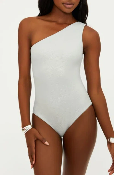Beach Riot Alba Waffle One-shoulder One-piece Swimsuit In Silver Shine