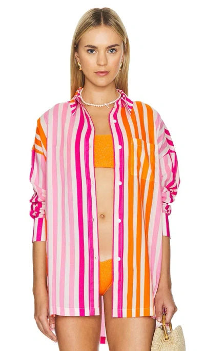 Beach Riot Alexa Stripe Long Sleeve Cover-up Shirt In Sunset Stripes