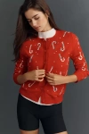 Beach Riot Ally Bow Crewneck Cardigan Sweater In Red