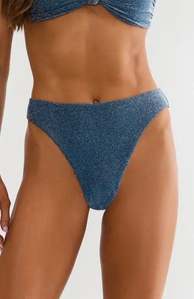 Beach Riot Amarie Metallic High Waist Bikini Bottoms In Blue