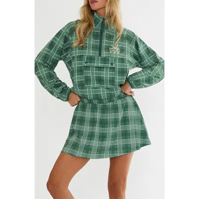 Beach Riot Atticus Plaid Quarter Zip Pullover Jacket In Green