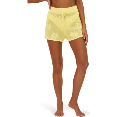 Beach Riot Balboa Cotton Mesh Cover-up Shorts In Yellow