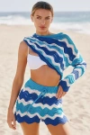Beach Riot Balboa Wavy Stripe Pointelle Cover-up Shorts In Blue