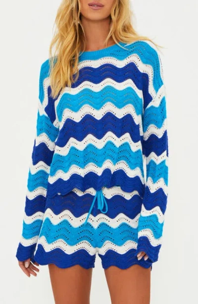 Beach Riot Beach Wavy Stripe Pointelle Cover-up Sweater In Riviera Waves