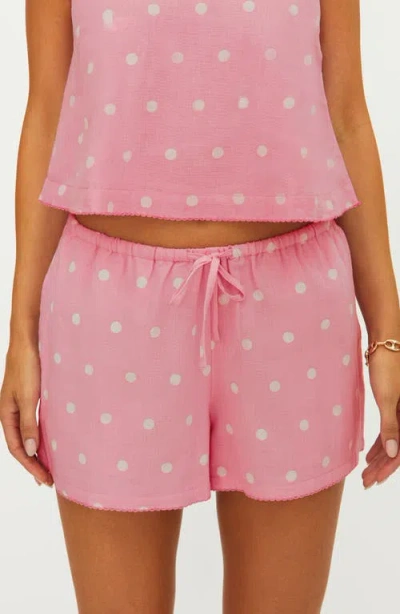 Beach Riot Birkley Polka Dot Cotton & Linen Cover-up Shorts In Pink