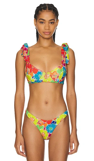 Beach Riot Blair Top In Neon Blooms Waffle