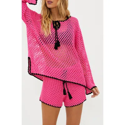 Beach Riot Blaise Crochet Cover-up Sweater In Radiant Orchid