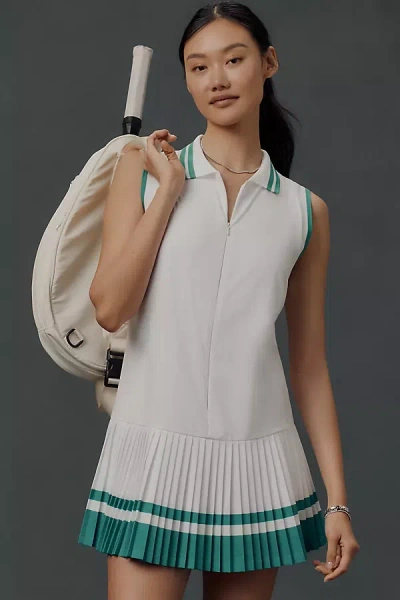 Beach Riot Bria Pleated Zip Front Minidress In Courtside White