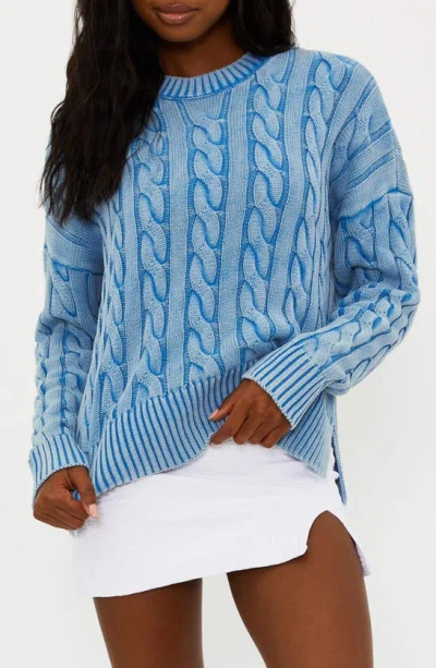 Beach Riot Callie Cable Stitch Crewneck Sweater In Denim Daze