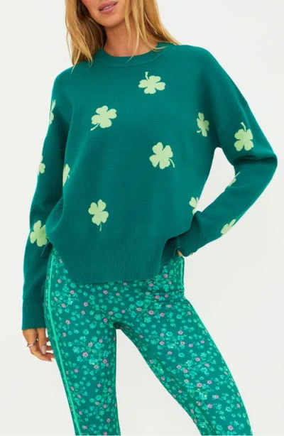 Beach Riot Callie Clover Jacquard Crewneck Sweater In Green