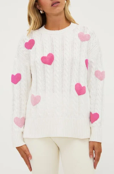 Beach Riot Callie Crewneck Cotton Sweater In Xoxo Cream Cable