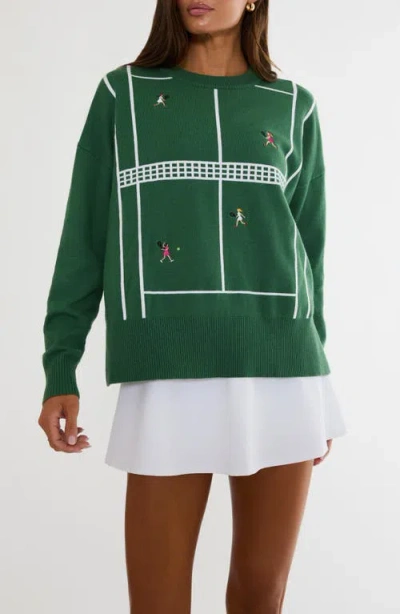 Beach Riot Callie Embroidered Sweater In Green