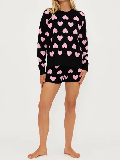 BEACH RIOT CALLIE HEART SWEATER IN BLACK/PINK