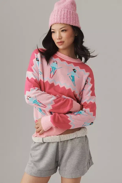 Beach Riot Callie Ski Crewneck Sweater In Pink