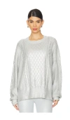 Beach Riot Callie Mix Stitch Metallic Crewneck Sweater In Metallic Silver