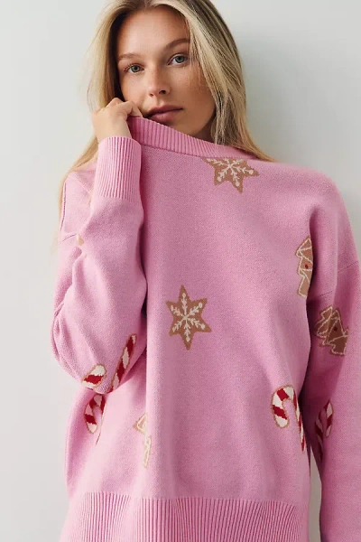 Beach Riot Callie Tree Oversized Crew-neck Sweater In Pink
