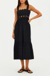 Beach Riot Campbell Scallop Cutout Cotton Cover-up Sundress In Black