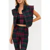 Beach Riot Canyon Plaid Crop Puffer Vest In Multi