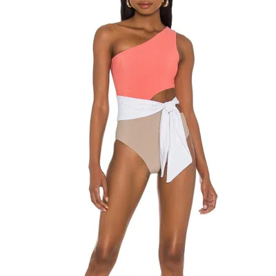 Beach Riot Carlie One Piece In Coral Colorblock In White