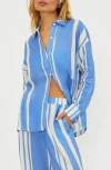 Beach Riot Cassidy Stripe Button-up Linen Cover-up Shirt In Blue