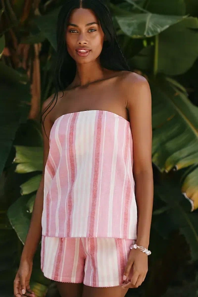 Beach Riot Celeste Cotton Linen Strapless Top In Pink