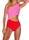 Beach Riot Celine Colorblock Ribbed One Shoulder One Piece Swimsuit In Pink