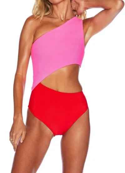 Beach Riot Celine Colorblock Ribbed One Shoulder One Piece Swimsuit In Pink