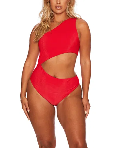 Beach Riot Celine One Shoulder Cutout One Piece Swimsuit In Red