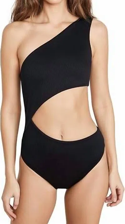 Beach Riot Celine Ribbed Cut Out One Shoulder Swimsuit In Black
