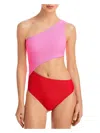 Beach Riot Celine Colorblock Ribbed One Shoulder One Piece Swimsuit In Pink