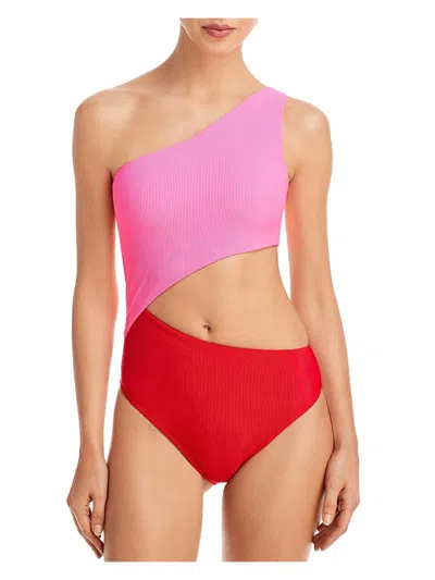 Beach Riot Celine Womens Colorblock One Shoulder One-piece Swimsuit In Pink