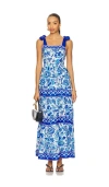 Beach Riot Charlotte Floral Tie Strap Cover-up Maxi Dress In Blue