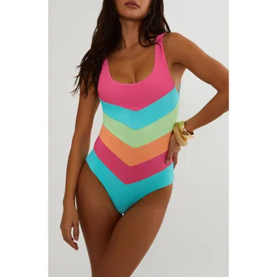 Beach Riot Cinthia Rib Stripe One-piece Swimsuit In Pink