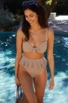 Beach Riot Daisy High-waisted Ruffle Bikini Bottoms In Beige