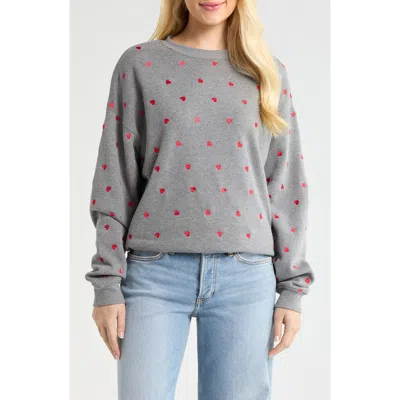 Beach Riot Devyn Embroidered Hearts Oversized Sweatshirt In Gray