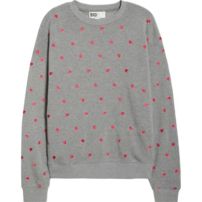 Beach Riot Devyn Embroidered Hearts Oversized Sweatshirt In Gray