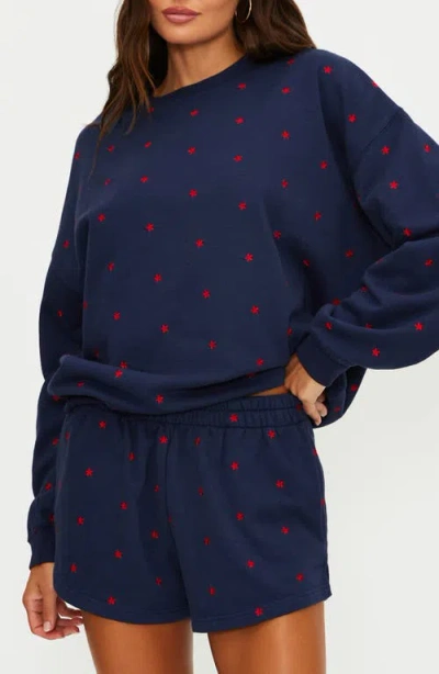 Beach Riot Devyn Embroidered Star Oversize Sweatshirt In Blue