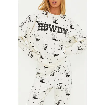 Beach Riot Devyn Western Boots Oversized Graphic Sweatshirt In White