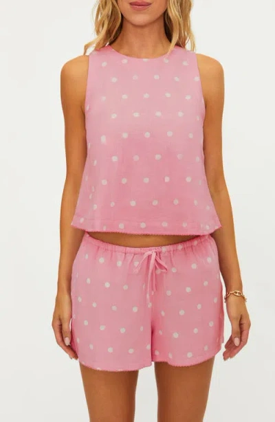 Beach Riot Dollie Polka Dot Sleeveless Cotton & Linen Cover-up Top In Pink