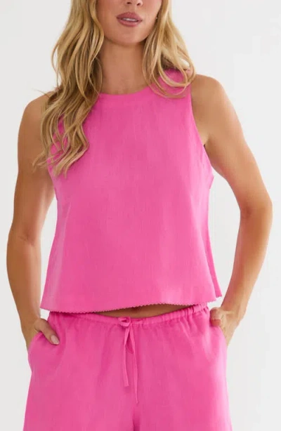 Beach Riot Dollie Sleeveless Cotton & Linen Cover-up Top In Pink