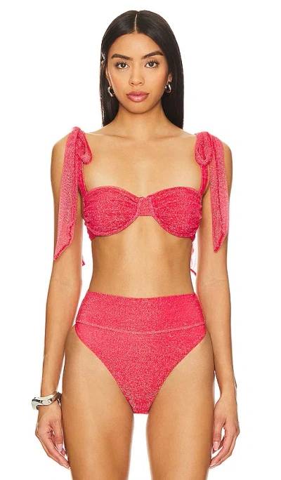 Beach Riot Drea Bikini Top In Red Hot Shine